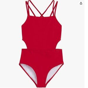 Kanu Surf Girls Beach Girl Sport Cut-Out One Piece Red Swimsuit - Like New!